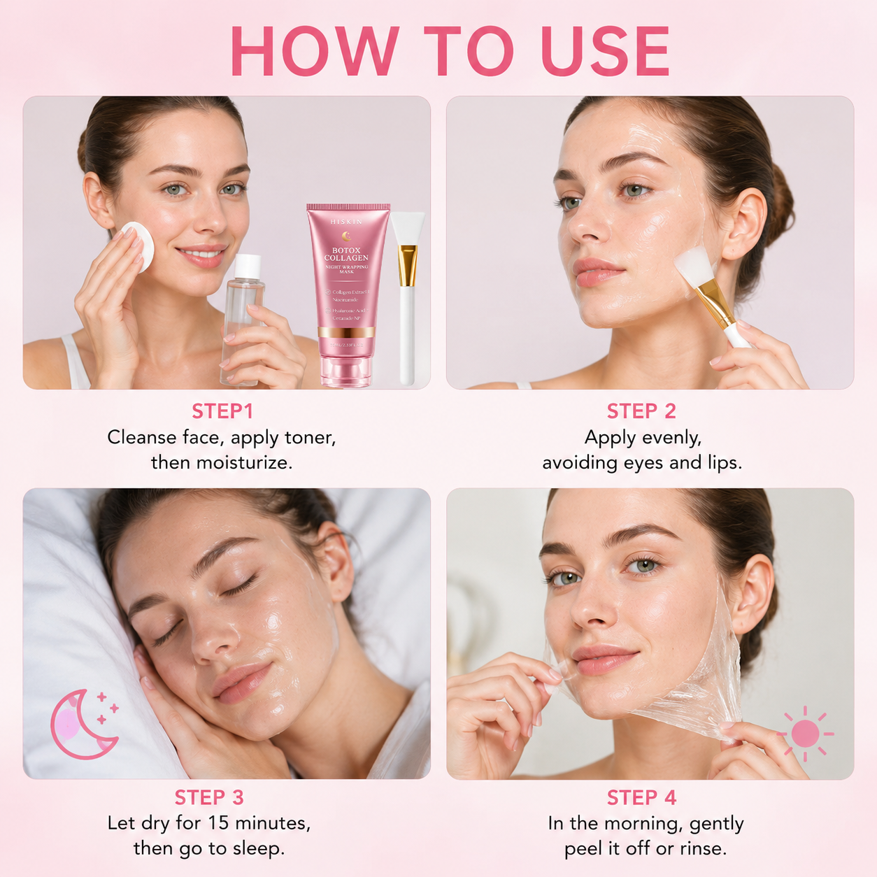 HISKIN® BOTOX Collagen Night Wrapping Mask – Overnight Wrapping Care to Smooth Face & Neck Wrinkles, Firm Loose-Looking Skin, Brighten Dark Spots & Restore a Fresher Glow