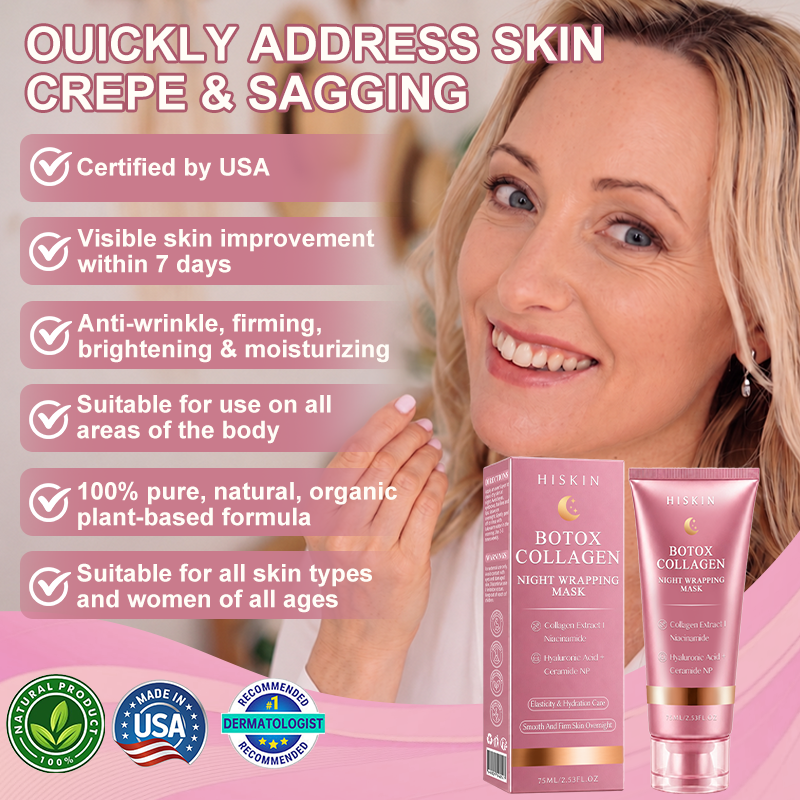 HISKIN® BOTOX Collagen Night Wrapping Mask – Overnight Wrapping Care to Smooth Face & Neck Wrinkles, Firm Loose-Looking Skin, Brighten Dark Spots & Restore a Fresher Glow