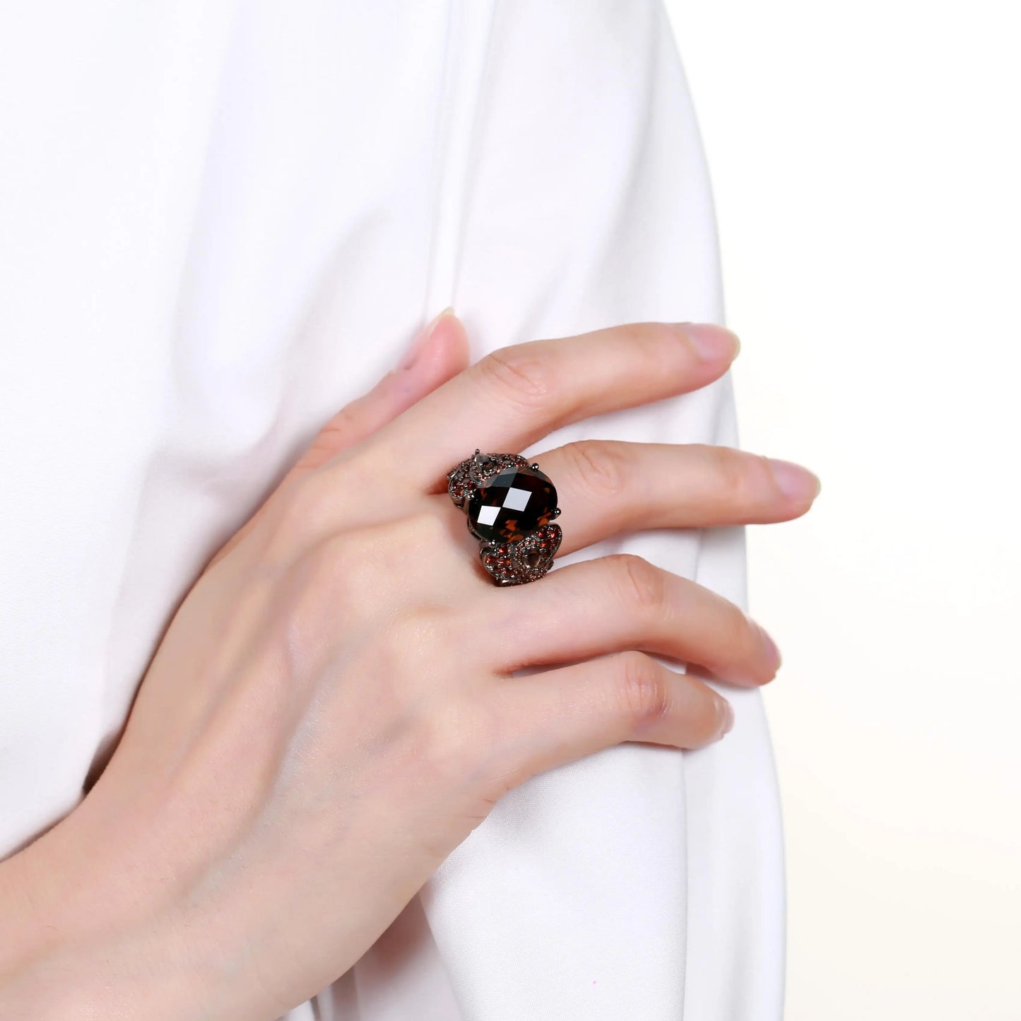 GEM'S BALLET 925 Sterling Silver Gemstone Cocktail Rings Special Design OCT Cutting Natural Smoky Quartz Ring For Women Party
