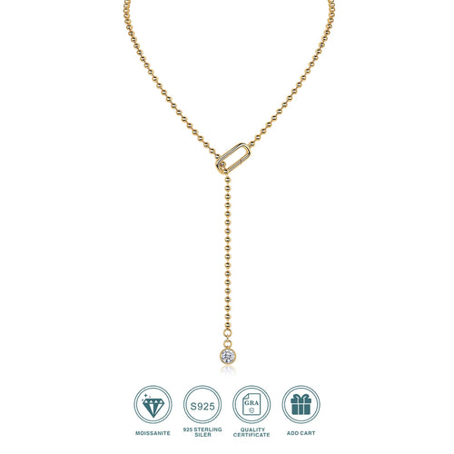 JIUZUAN Moissanite Y-Shape Necklace, S925 Silver, 18K Gold Plated, Elegant Jewelry for Women, Perfect Xmas Gift