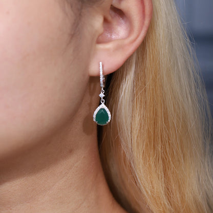 GEM'S BALLET Solid 925 Sterling Silver Gemstone Earrings Ring Set Natural Green Agate Jewelry Set For Women Vintage Fine Jewelry