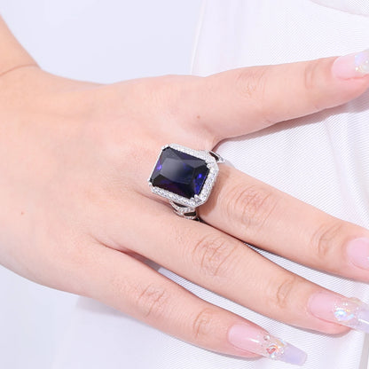GEM'S BALLET Tiger Element Ring OCT 12x16mm lab Blue Sapphire Statement Ring in 925 Sterling Silver Gift For Her Fine Jewelry