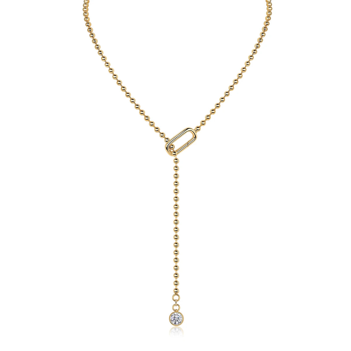 JIUZUAN Moissanite Y-Shape Necklace, S925 Silver, 18K Gold Plated, Elegant Jewelry for Women, Perfect Xmas Gift