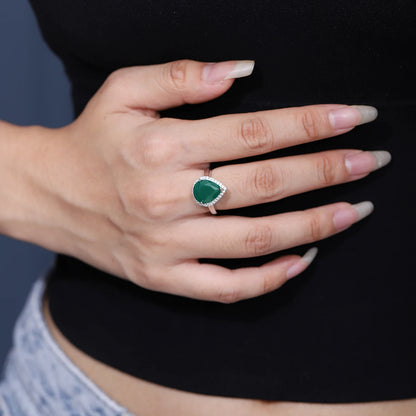 GEM'S BALLET Solid 925 Sterling Silver Gemstone Earrings Ring Set Natural Green Agate Jewelry Set For Women Vintage Fine Jewelry