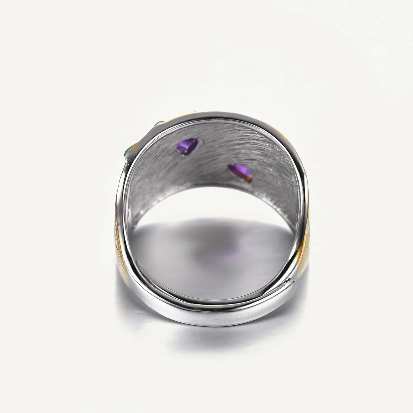 GEM'S BALLET Original Handmade Real 925 Sterling Silver Statement Ring Jewelry Gift Natural Gemstone Amethyst Design Plate Tulip