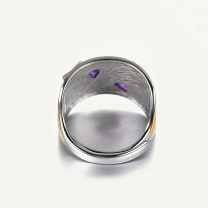 GEM'S BALLET Original Handmade Real 925 Sterling Silver Statement Ring Jewelry Gift Natural Gemstone Amethyst Design Plate Tulip