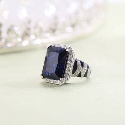 GEM'S BALLET Tiger Element Ring OCT 12x16mm lab Blue Sapphire Statement Ring in 925 Sterling Silver Gift For Her Fine Jewelry