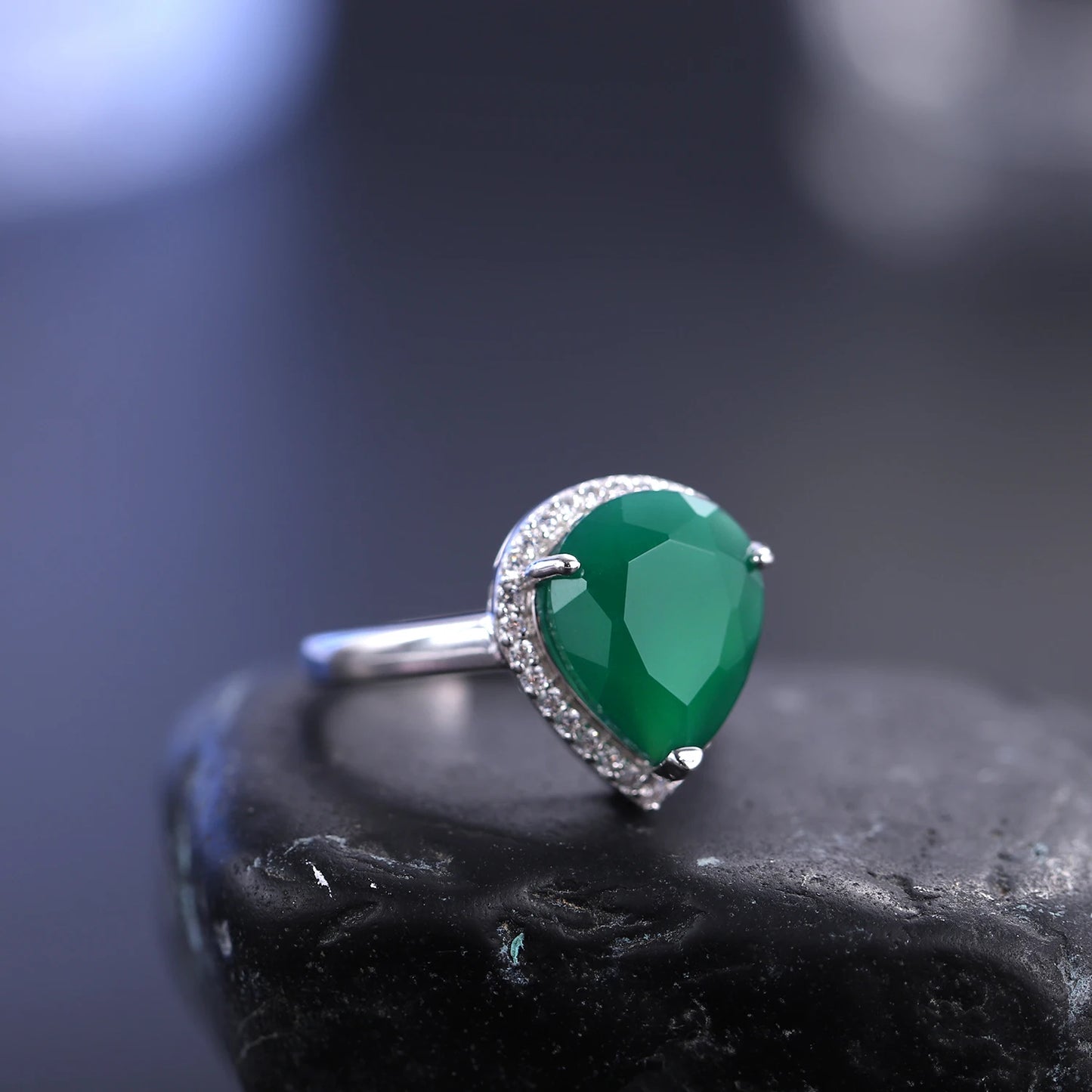 GEM'S BALLET Solid 925 Sterling Silver Gemstone Earrings Ring Set Natural Green Agate Jewelry Set For Women Vintage Fine Jewelry