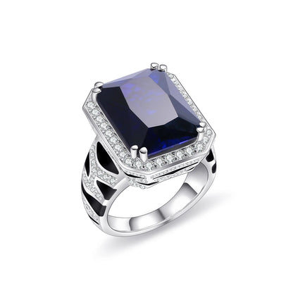 GEM'S BALLET Tiger Element Ring OCT 12x16mm lab Blue Sapphire Statement Ring in 925 Sterling Silver Gift For Her Fine Jewelry