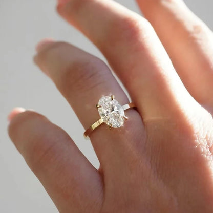 Classic S925 Sterling Silver 2.5CT Oval Moissanite Ring Fine Jewelry Plated with 18k Gold Suitable for Gift Giving Anniversary